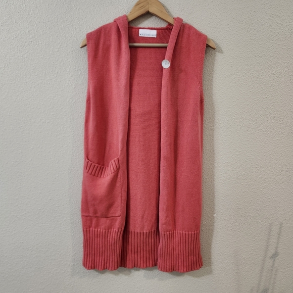 Bryn Walker Coral Sleeveless Knit Hooded Longline Cardigan Vest - Picture 4 of 11